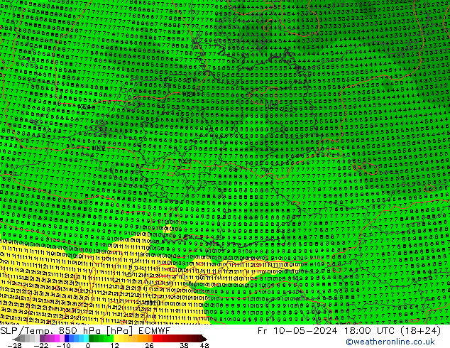 SLP/Temp. 850 hPa ECMWF Fr 10.05.2024 18 UTC