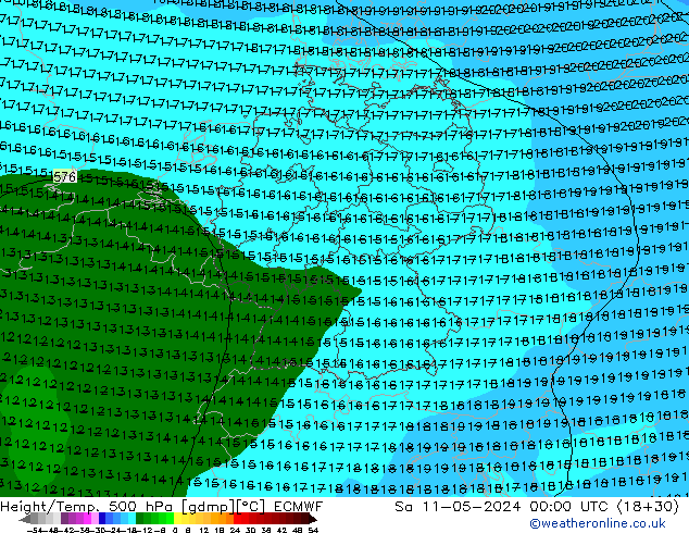 Z500/Rain (+SLP)/Z850 ECMWF sáb 11.05.2024 00 UTC