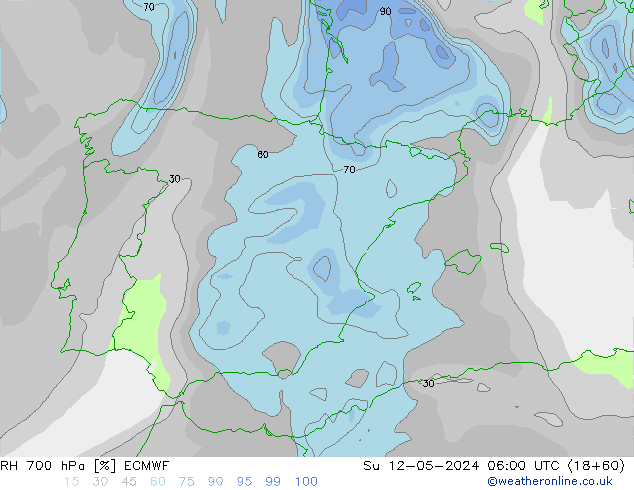 Humidité rel. 700 hPa ECMWF dim 12.05.2024 06 UTC