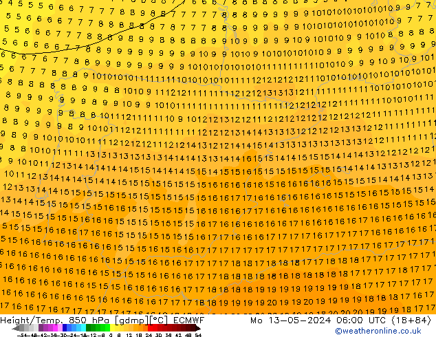 Z500/Rain (+SLP)/Z850 ECMWF lun 13.05.2024 06 UTC