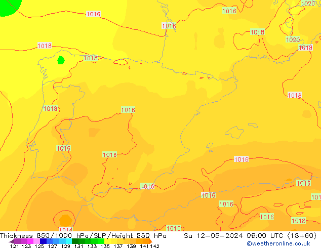 Thck 850-1000 hPa ECMWF Su 12.05.2024 06 UTC