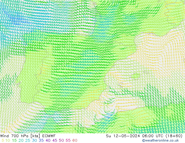 Wind 700 hPa ECMWF Su 12.05.2024 06 UTC