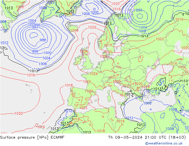 地面气压 ECMWF 星期四 09.05.2024 21 UTC