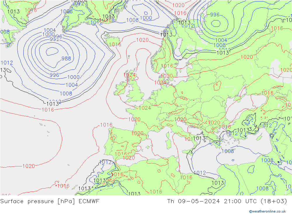Bodendruck ECMWF Do 09.05.2024 21 UTC
