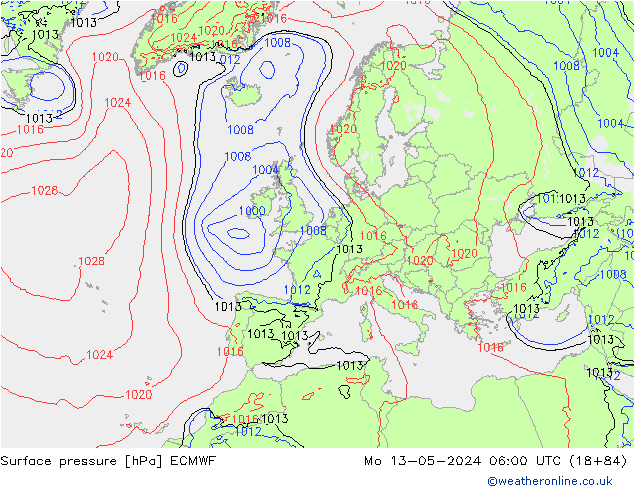 Bodendruck ECMWF Mo 13.05.2024 06 UTC