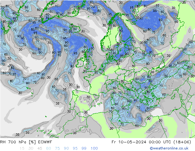 RH 700 hPa ECMWF 星期五 10.05.2024 00 UTC