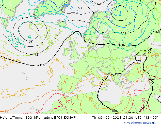 Height/Temp. 850 hPa ECMWF Do 09.05.2024 21 UTC