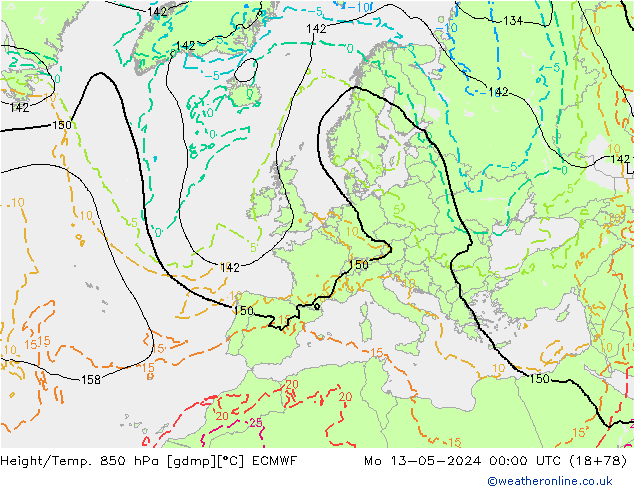 Z500/Yağmur (+YB)/Z850 ECMWF Pzt 13.05.2024 00 UTC