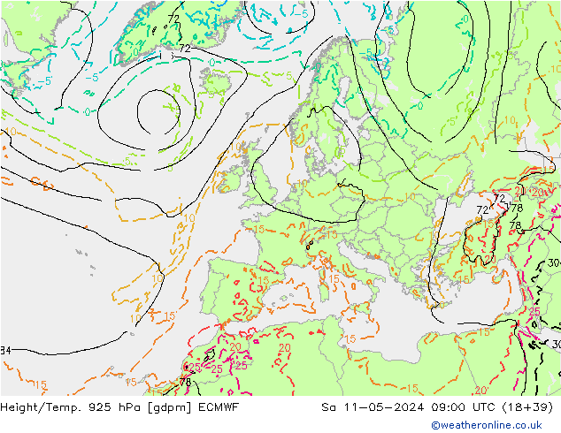 Hoogte/Temp. 925 hPa ECMWF za 11.05.2024 09 UTC
