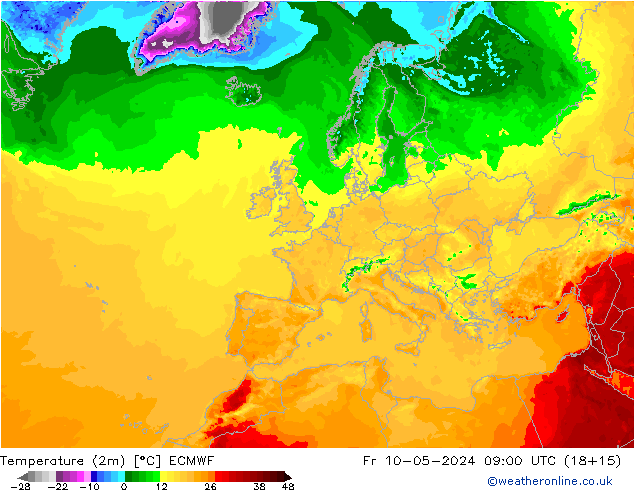 Temperatura (2m) ECMWF vie 10.05.2024 09 UTC