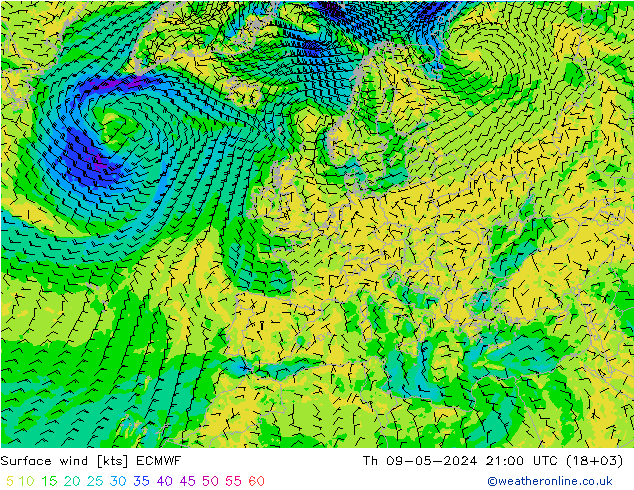 Surface wind ECMWF Th 09.05.2024 21 UTC