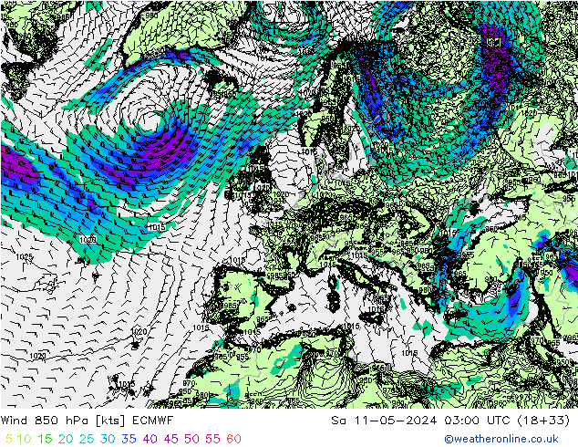 Wind 850 hPa ECMWF za 11.05.2024 03 UTC