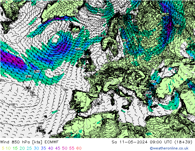 Wind 850 hPa ECMWF za 11.05.2024 09 UTC