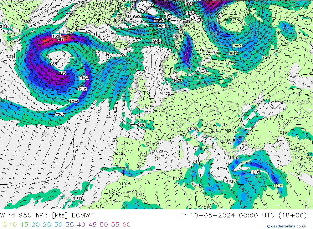 Wind 950 hPa ECMWF Fr 10.05.2024 00 UTC