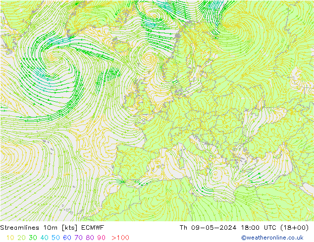 ветер 10m ECMWF чт 09.05.2024 18 UTC