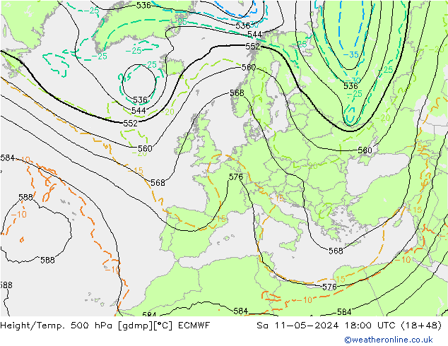 Z500/Rain (+SLP)/Z850 ECMWF So 11.05.2024 18 UTC