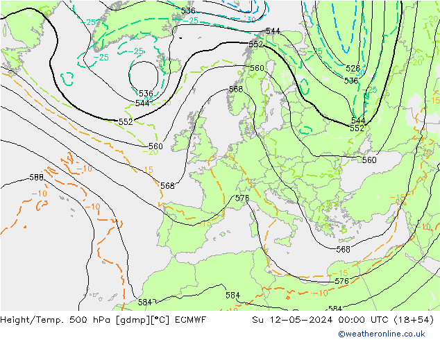 Z500/Rain (+SLP)/Z850 ECMWF dom 12.05.2024 00 UTC