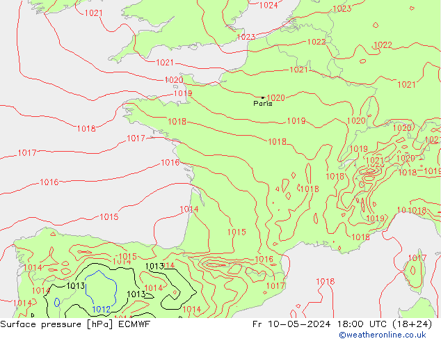 Surface pressure ECMWF Fr 10.05.2024 18 UTC