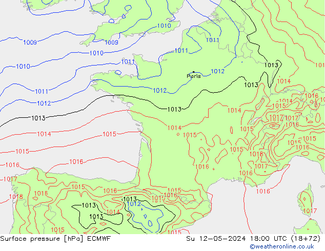 Bodendruck ECMWF So 12.05.2024 18 UTC