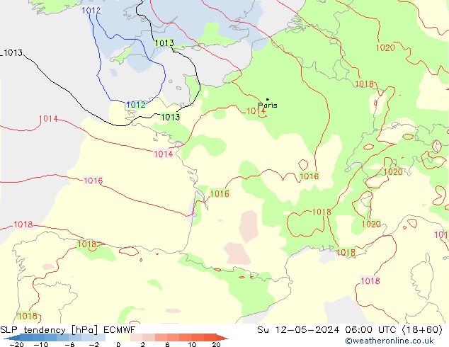 Tendance de pression  ECMWF dim 12.05.2024 06 UTC