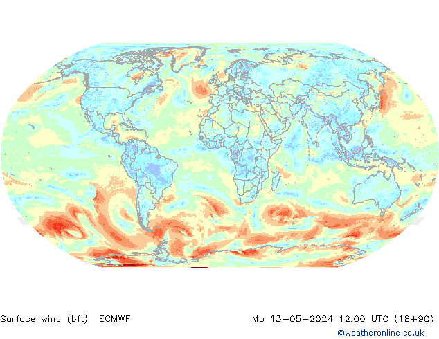 Bodenwind (bft) ECMWF Mo 13.05.2024 12 UTC