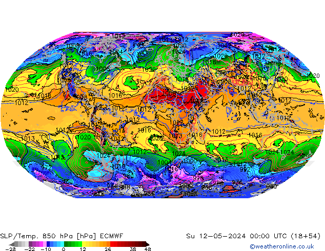 SLP/Temp. 850 hPa ECMWF zo 12.05.2024 00 UTC