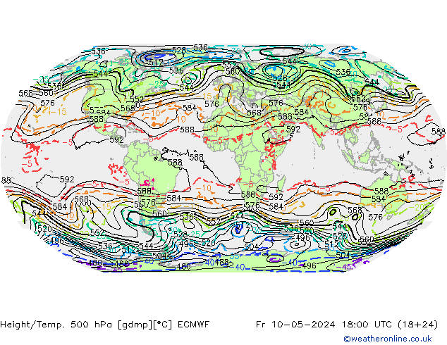 Geop./Temp. 500 hPa ECMWF vie 10.05.2024 18 UTC