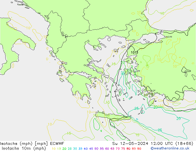 Isotachen (mph) ECMWF zo 12.05.2024 12 UTC