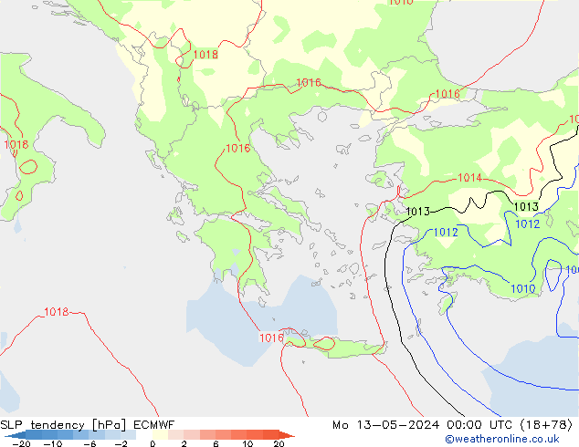 Druktendens (+/-) ECMWF ma 13.05.2024 00 UTC
