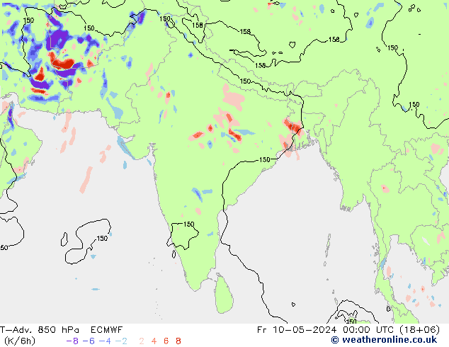 T-Adv. 850 hPa ECMWF Sex 10.05.2024 00 UTC