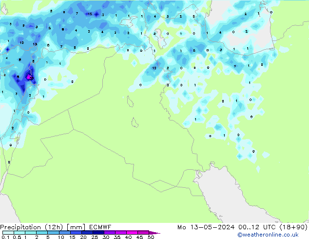 Precipitation (12h) ECMWF Po 13.05.2024 12 UTC