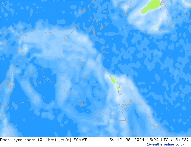 Deep layer shear (0-1km) ECMWF  12.05.2024 18 UTC