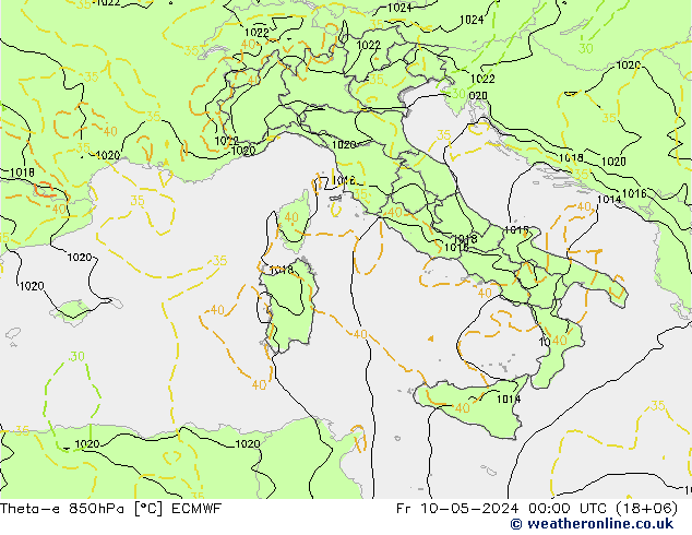 Theta-e 850hPa ECMWF Fr 10.05.2024 00 UTC