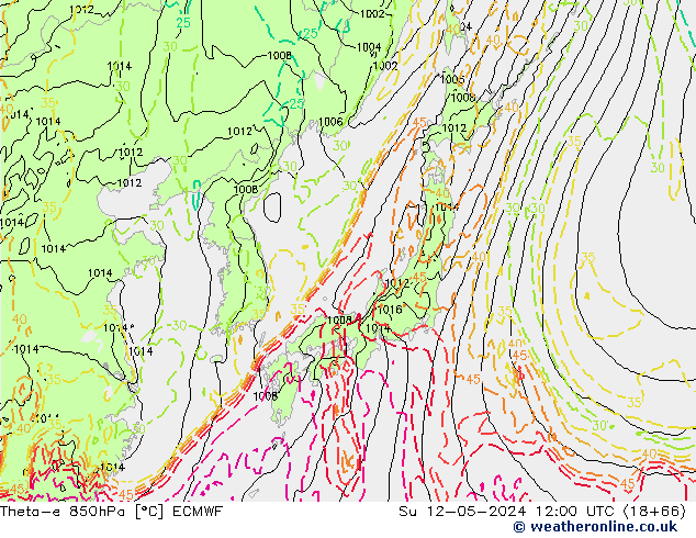 Theta-e 850hPa ECMWF Ne 12.05.2024 12 UTC