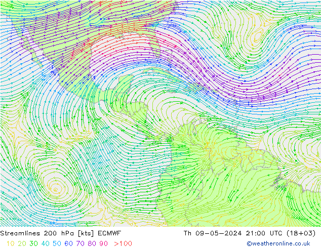 Rüzgar 200 hPa ECMWF Per 09.05.2024 21 UTC