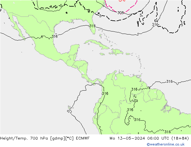 Height/Temp. 700 hPa ECMWF Mo 13.05.2024 06 UTC
