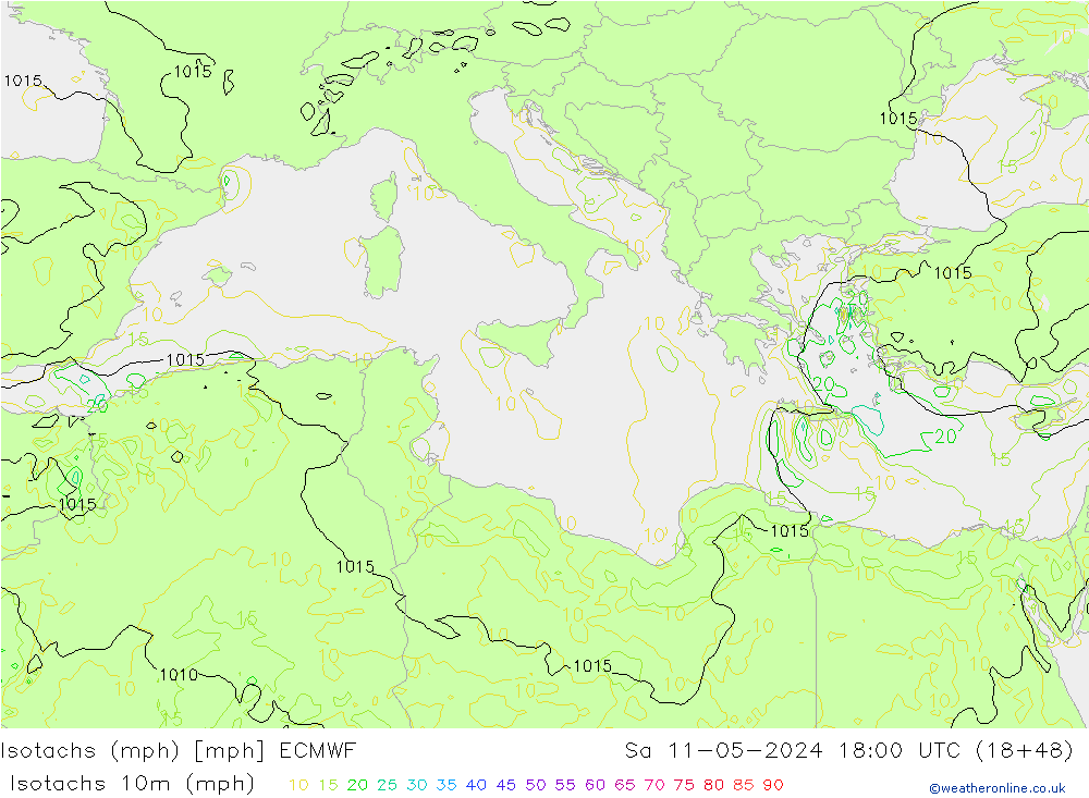 Isotachs (mph) ECMWF So 11.05.2024 18 UTC