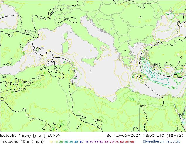 Isotachs (mph) ECMWF Dom 12.05.2024 18 UTC
