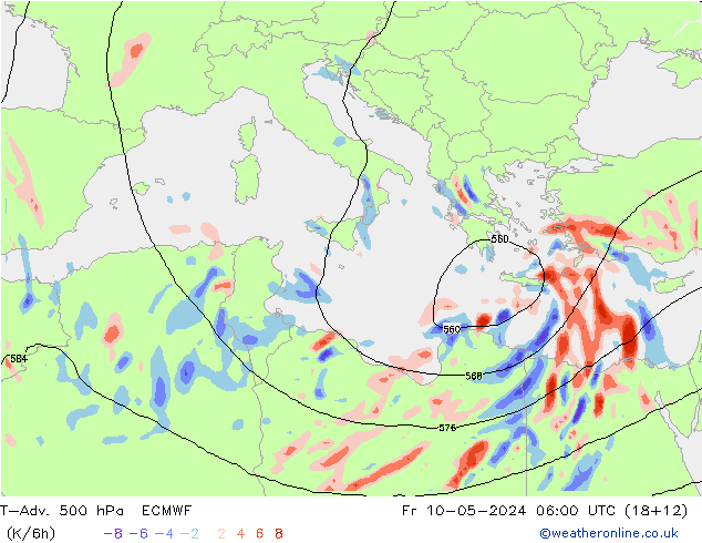 T-Adv. 500 hPa ECMWF ven 10.05.2024 06 UTC