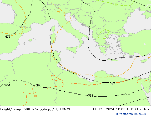 Hoogte/Temp. 500 hPa ECMWF za 11.05.2024 18 UTC