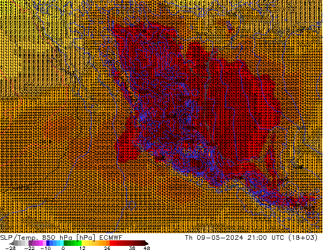 SLP/Temp. 850 hPa ECMWF jue 09.05.2024 21 UTC