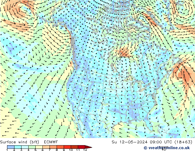 Surface wind (bft) ECMWF Su 12.05.2024 09 UTC