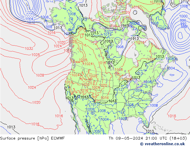 Atmosférický tlak ECMWF Čt 09.05.2024 21 UTC