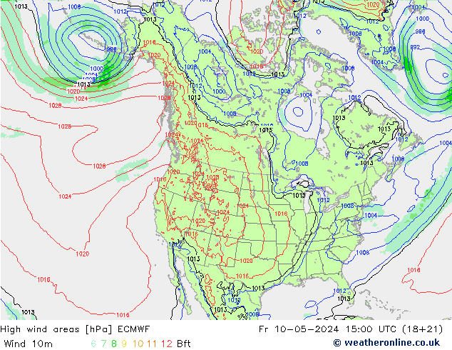 High wind areas ECMWF 星期五 10.05.2024 15 UTC