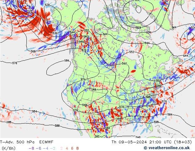 T-Adv. 500 hPa ECMWF 星期四 09.05.2024 21 UTC