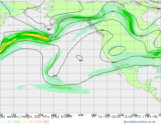 Jet stream/Height 300 hPa ECMWF Pá 10.05.2024 12 UTC