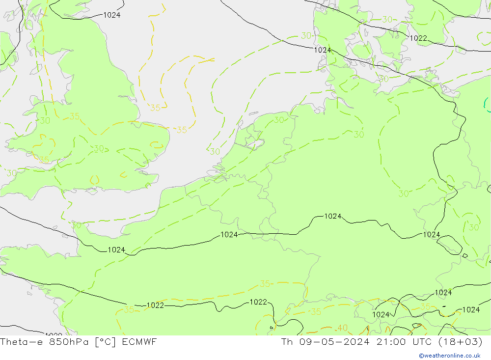 Theta-e 850hPa ECMWF Per 09.05.2024 21 UTC