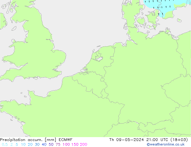 Precipitation accum. ECMWF gio 09.05.2024 21 UTC