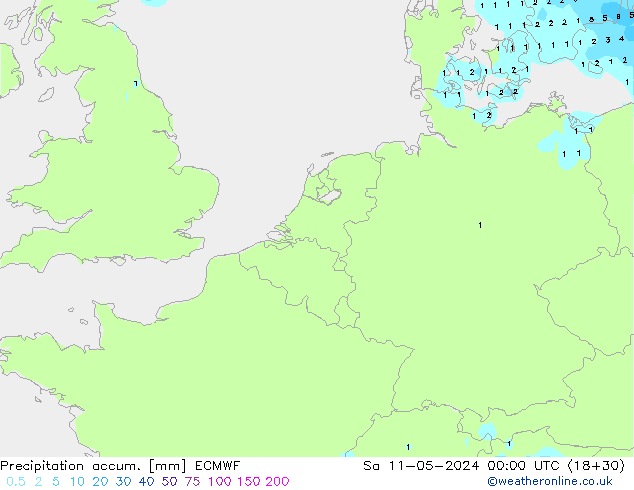Precipitation accum. ECMWF Sa 11.05.2024 00 UTC
