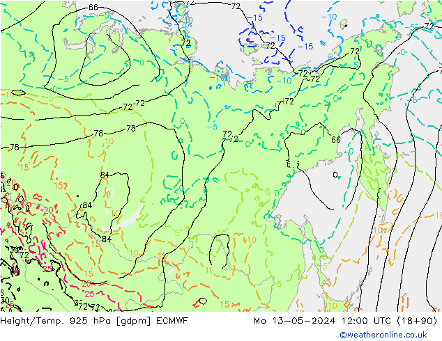 Hoogte/Temp. 925 hPa ECMWF ma 13.05.2024 12 UTC